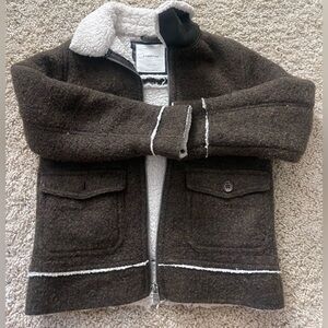 Zara Brown Knit Jacket with White Fleece